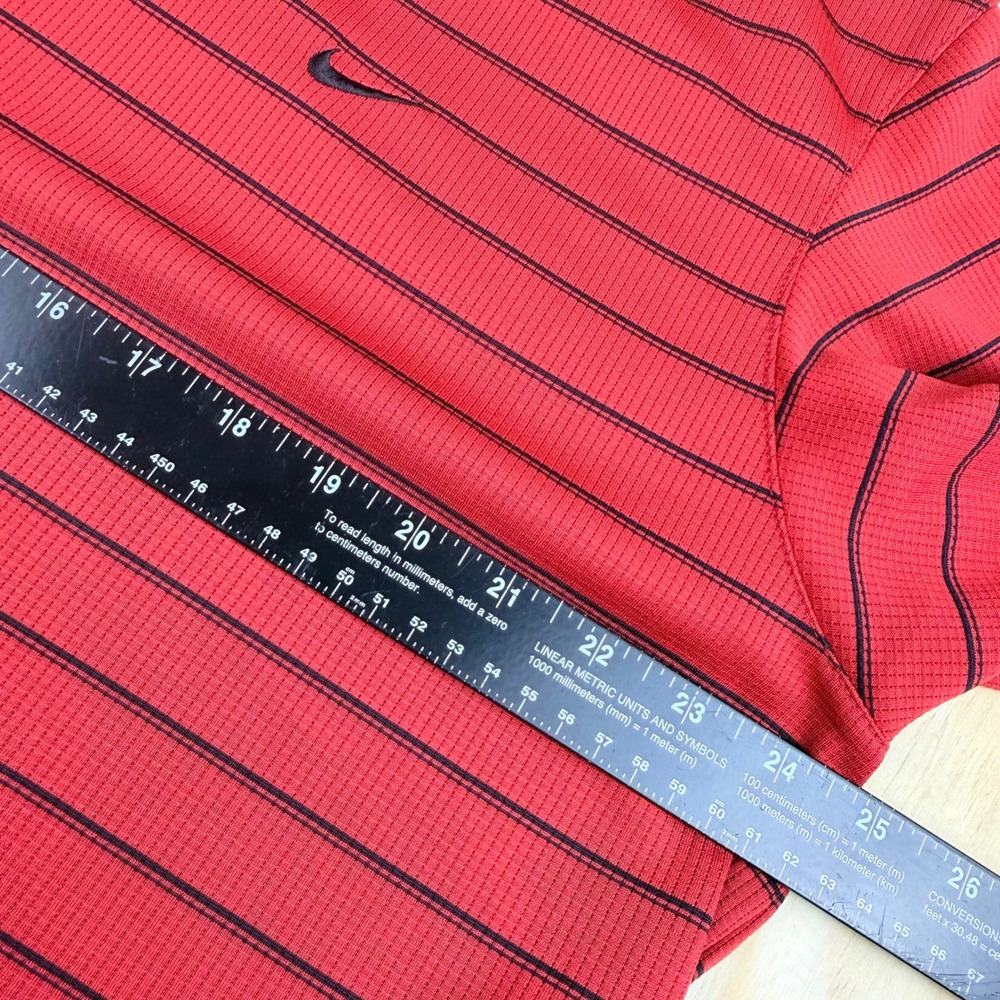 Nike Mens XL Red Black Striped Short Sleeve Golf Polo Shirt Waffle Knit Swoosh - Picture 3 of 7